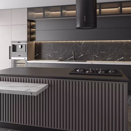 2023 Gray Lacquer Free Used Kitchen Cabinets with Kitchen Island and Sideboard