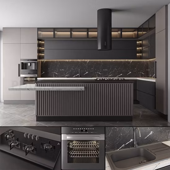 2023 Gray Lacquer Free Used Kitchen Cabinets with Kitchen Island and Sideboard
