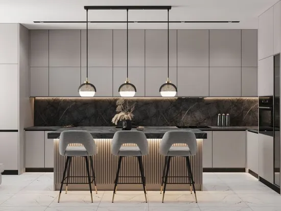 2023 Gray Lacquer Free Used Kitchen Cabinets with Kitchen Island and Sideboard