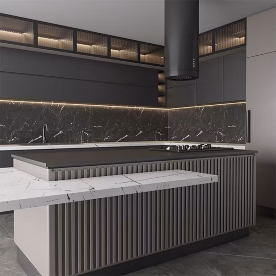 2023 Gray Lacquer Free Used Kitchen Cabinets with Kitchen Island and Sideboard