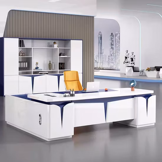 Escritorio ejecutivo de madera para muebles de oficina, CEO de escritorio de oficina blanco de nuevo diseño de lujo