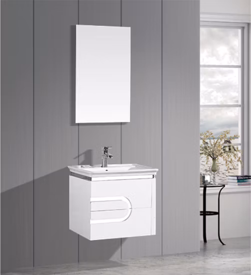 La vanidad europea del cuarto de baño del soporte de la pared del estilo fija el cuarto de baño del PVC del gabinete con el espejo ligero