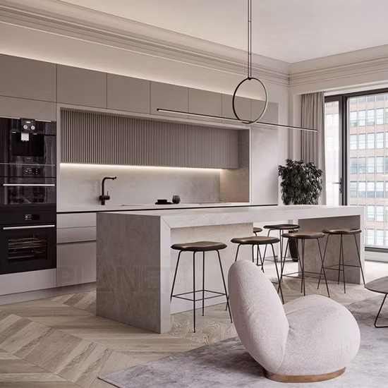 2023 Gabinetes de cocina modernos del armario de encargo del alto brillo barato de la madera sólida modular de la melamina de los diseños de lujo