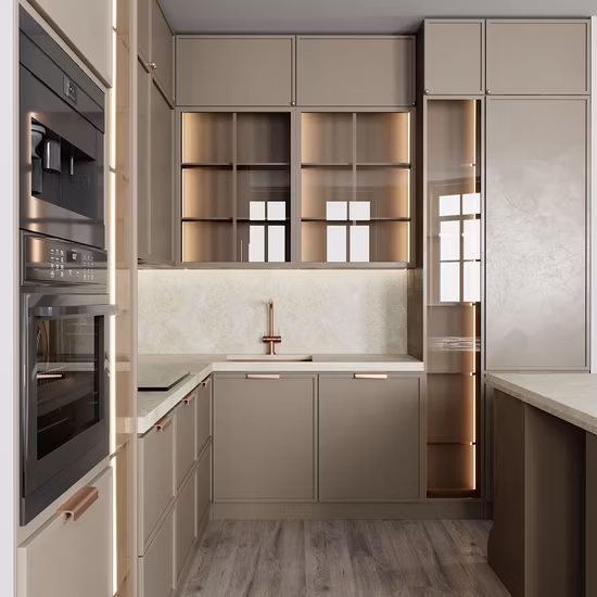 Fregadero al por mayor Comedor Muebles de cocina modernos Gabinete de cocina modular con puertas de melamina