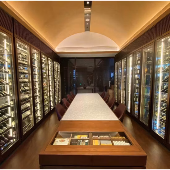 Armario de almacenamiento Modular para vino, cristal dorado, acero inoxidable, personalizado, nuevo estilo, con foco LED, para su casa, nuevo estilo, 2023